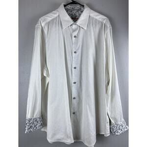 Robert Graham White LS Shirt 3XL All Over Embossed, Contrast Cuffs, Btn & Collar